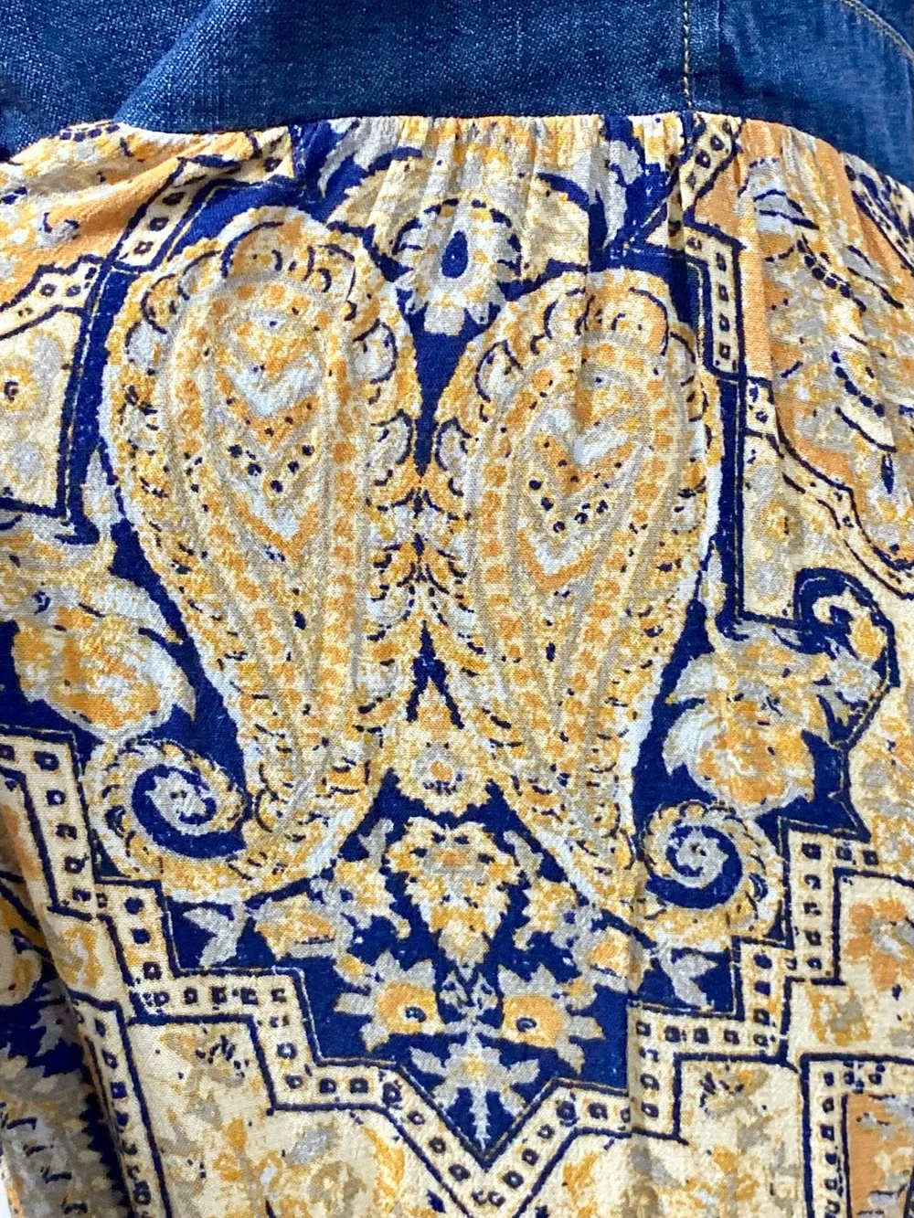 Free People Patchwork Paisley Maxi Dress in Mustard & Navy Denim Bust Size XS